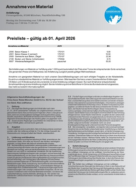 Preisliste Materialannahme